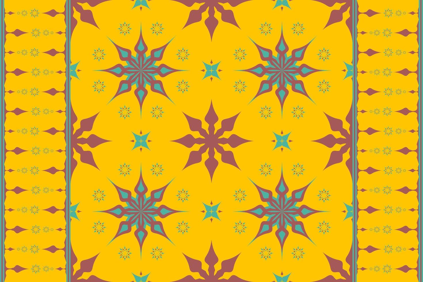 Geometric seamless pattern in red, cyan and yellow tone in vector illustration design for fabric, mat, scarf, carpet. tile and more