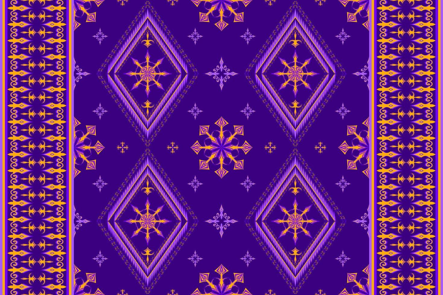 Ethnic folk geometric seamless pattern in purple and yellow tone in vector illustration design for fabric, mat, carpet, scarf, wrapping paper, tile and more