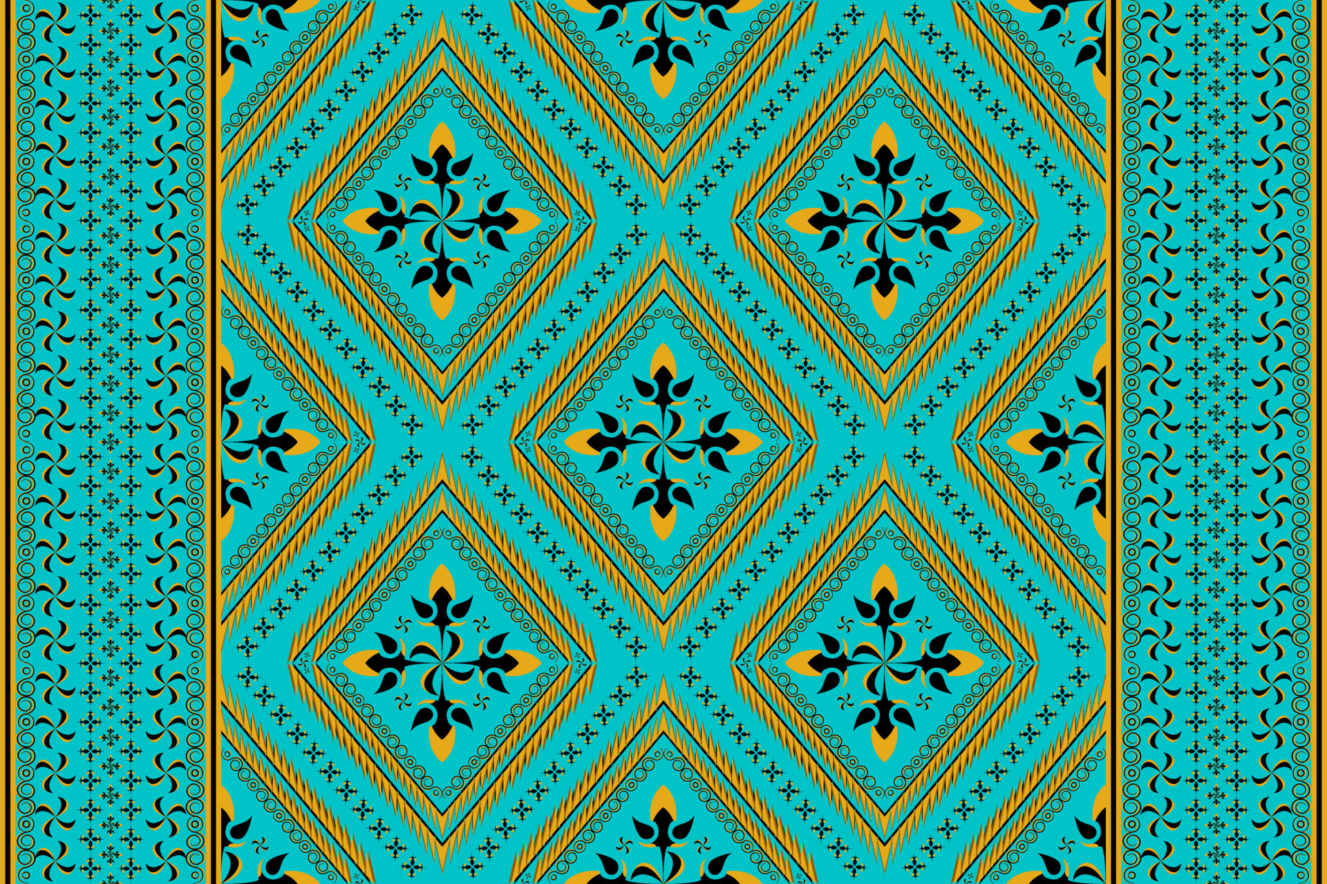 Ethnic folk geometric seamless pattern in cyan and yellow tone in vector illustration design for