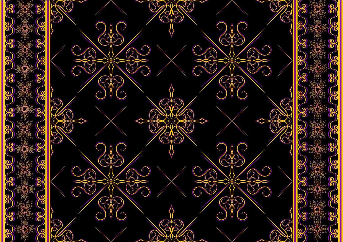 Ethnic folk symbol seamless pattern in black gold tone in vector illustration design for fabric, carpet, scarf, mat, tile and more