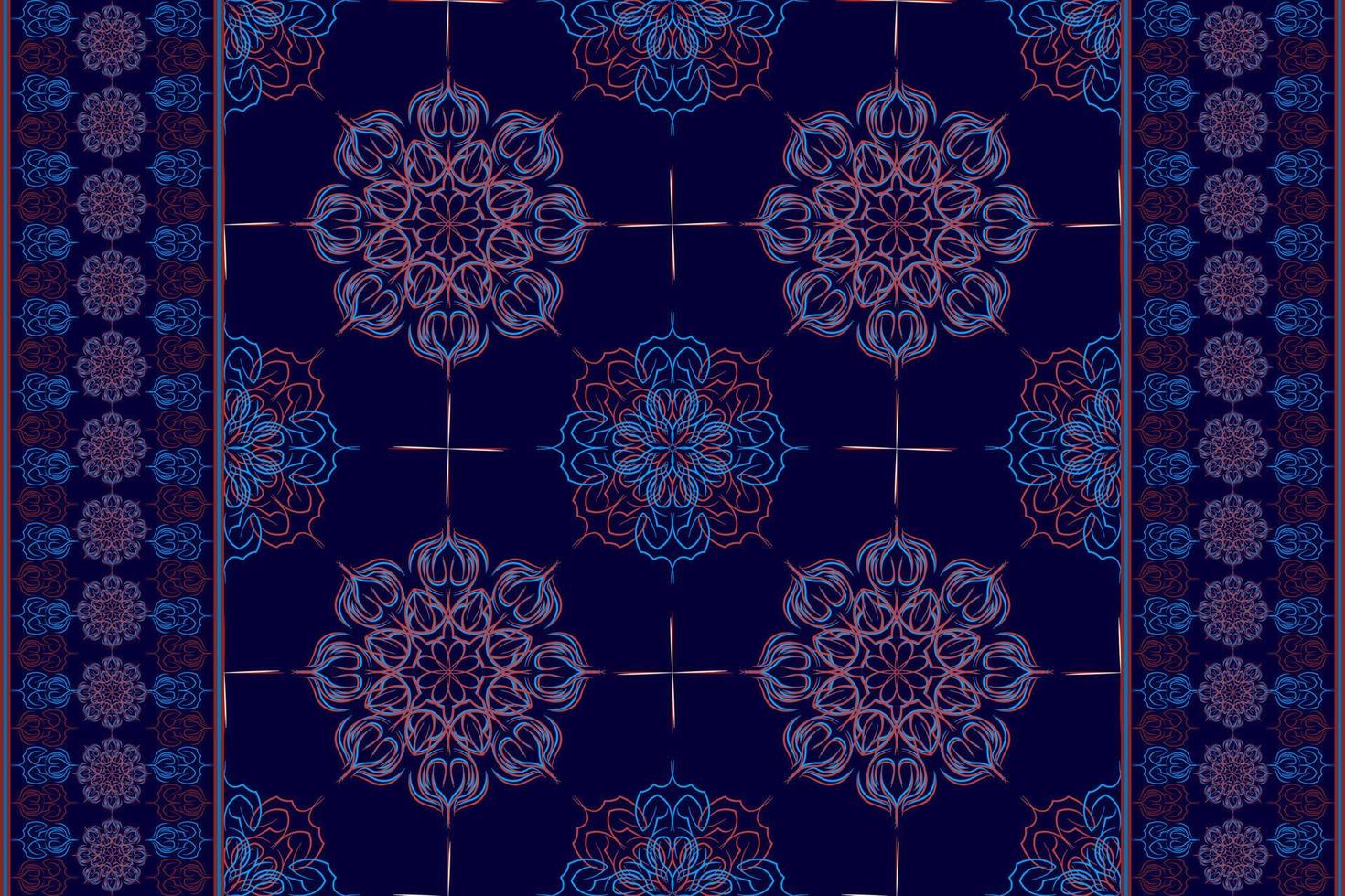 Ethnic folk geometric seamless pattern in flower red and dark blue tone in vector illustration design for fabric, mat, carpet, scarf, wrapping paper, tile and more