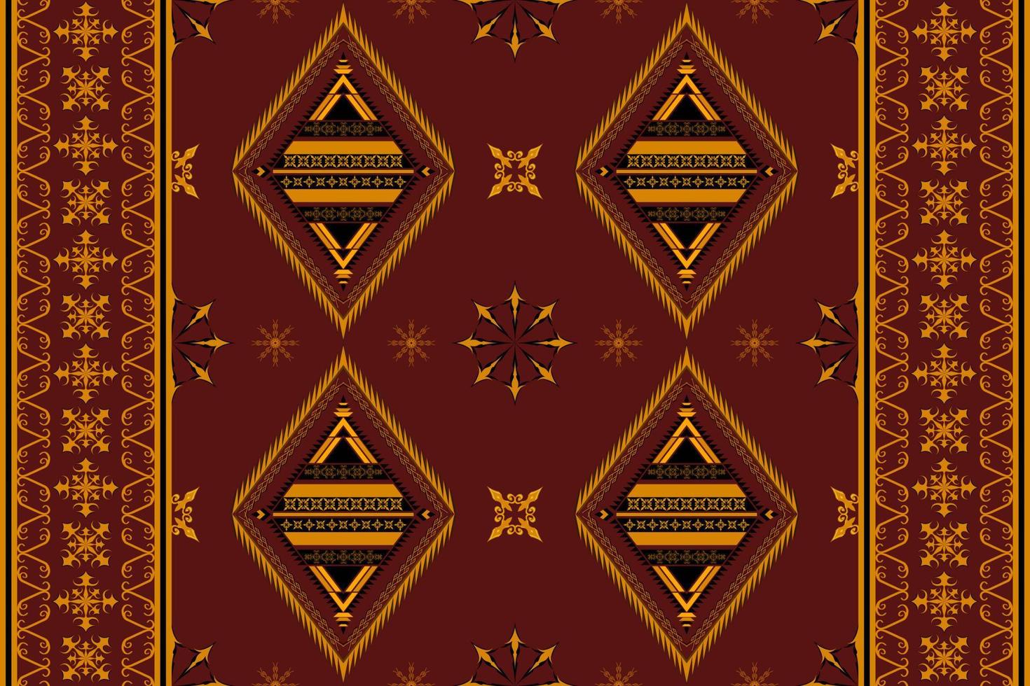 Ethnic folk geometric seamless pattern in red and yellow tone in vector illustration design for fabric, mat, carpet, scarf, wrapping paper, tile and more