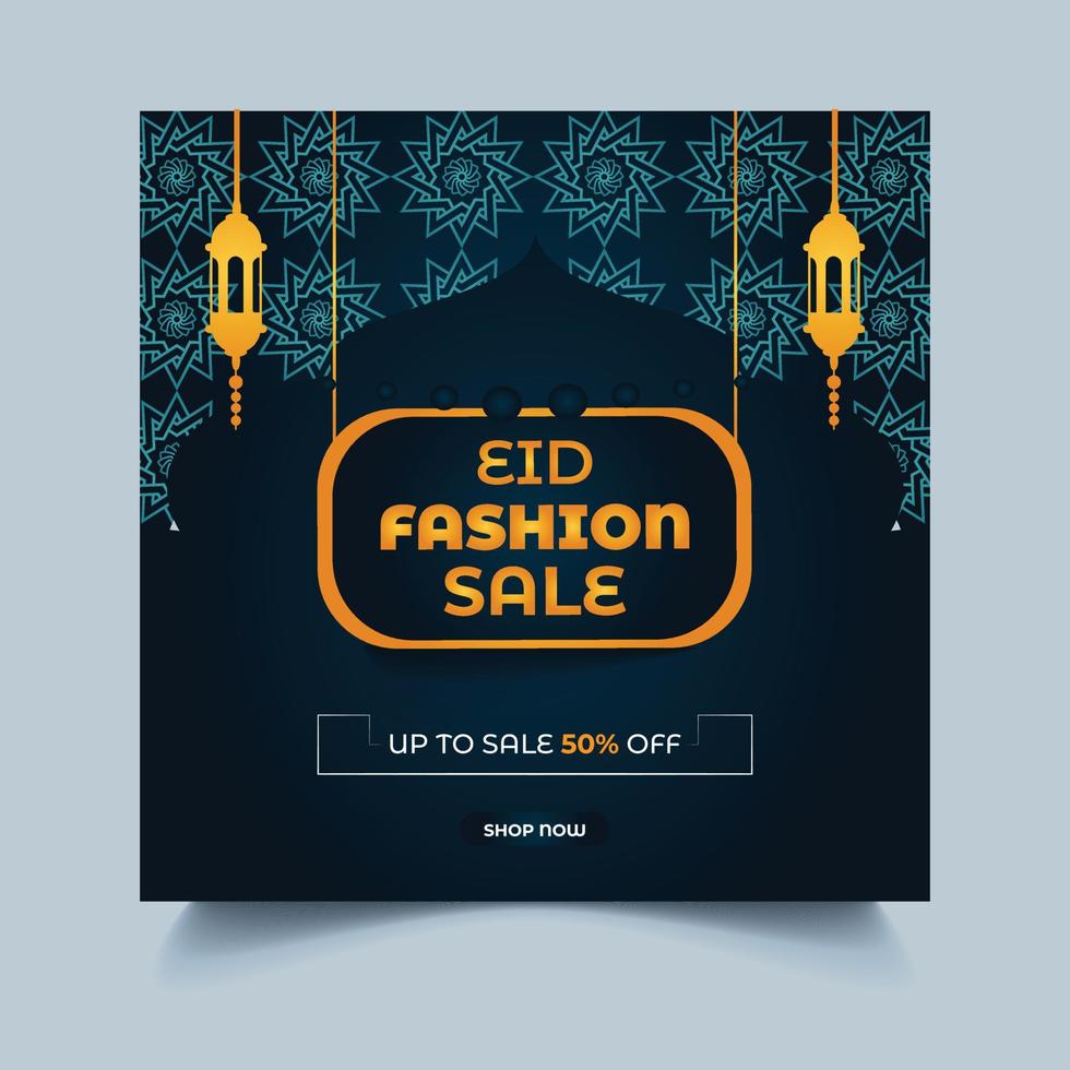 Eid sale web banner template promotion design for business or company for web landing page, web ad, presentation, social, poster, print media. green and black background, white and gold text vector