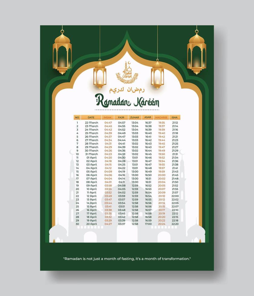 Free vector Ramadan calendar template design