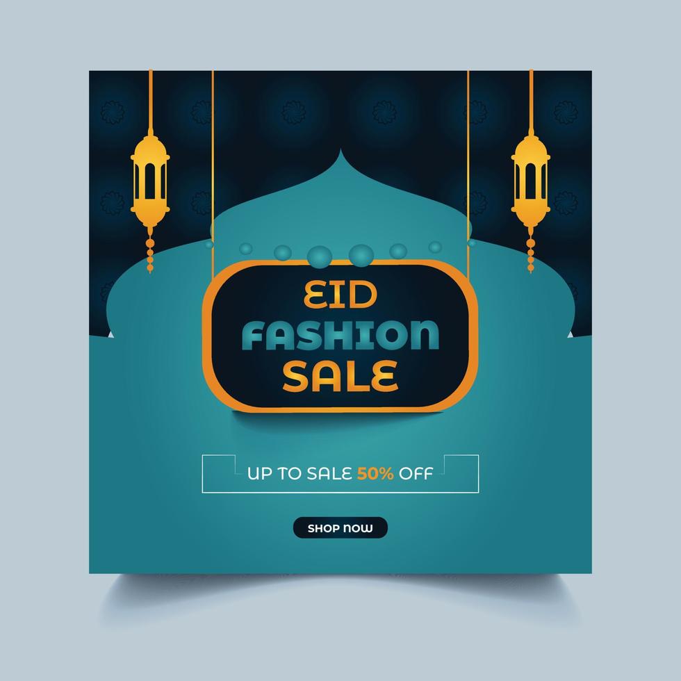 Eid sale web banner template promotion design for business or company for web landing page, web ad, presentation, social, poster, print media. green and black background, white and gold text vector