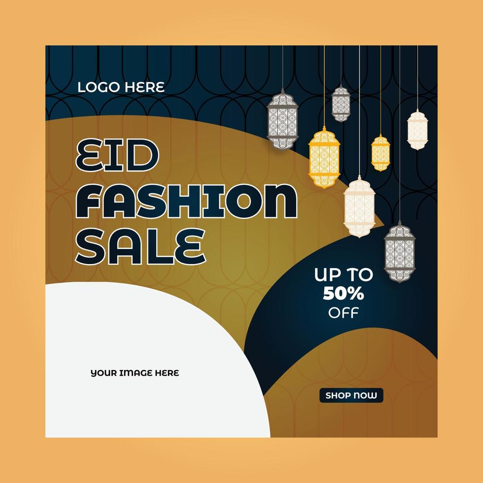 Eid sale web banner template promotion design for business or company for web landing page, web ad, presentation, social, poster, print media. green and black background, white and gold text vector