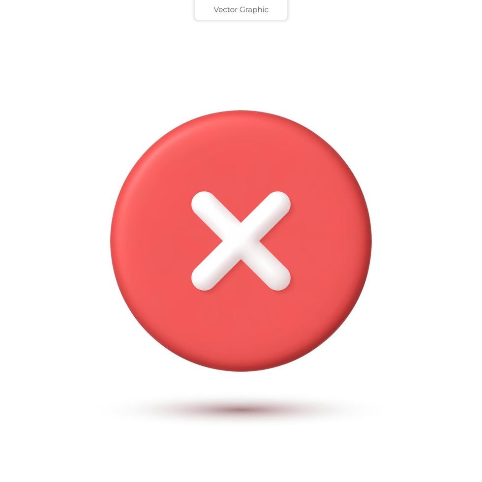 Realistic button to close, delete. Vector cross symbol. 3D vector icon.
