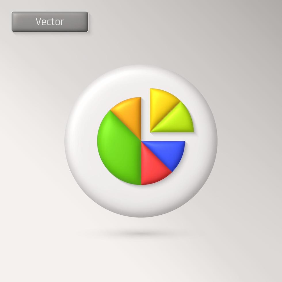 3D realistic pie chart infographic share icon. Element Infographic is divided into six parts. 3D vector render illustration.