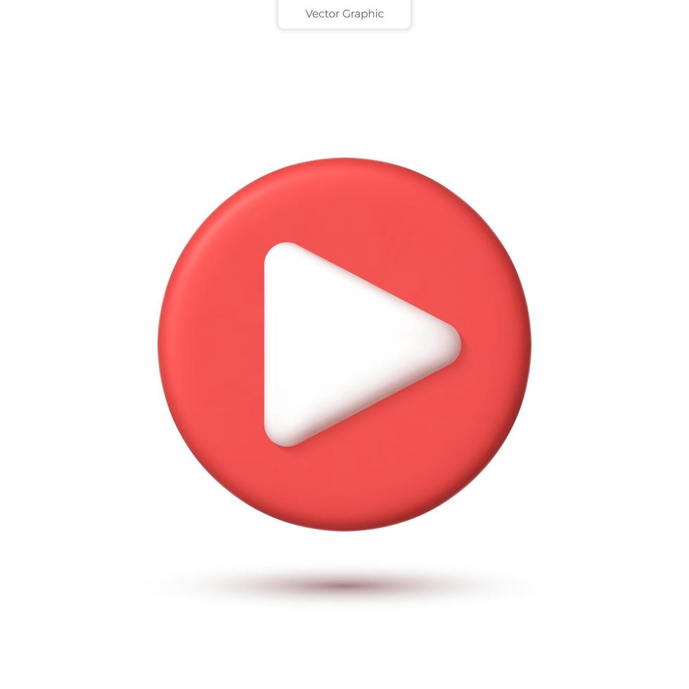 3D realistic vector play icon. 3D red round play button for start multimedia player concept of video, audio playback. 3D vector render illustration