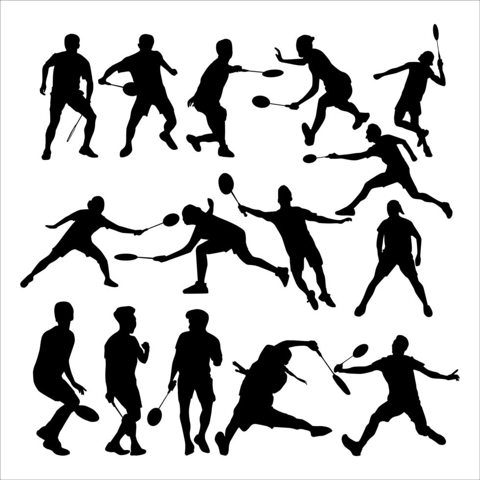set of badminton sport male person silhouette icon illustration vector
