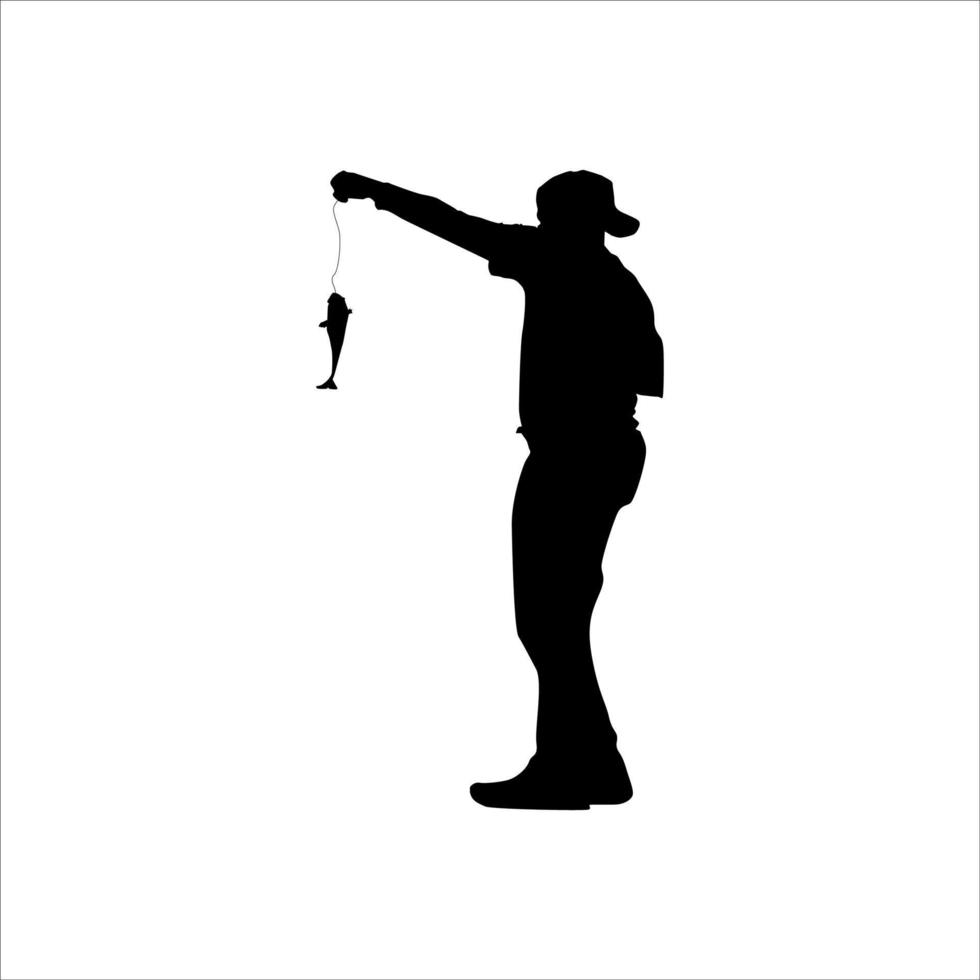 silhouette vector design of man in hat fishing