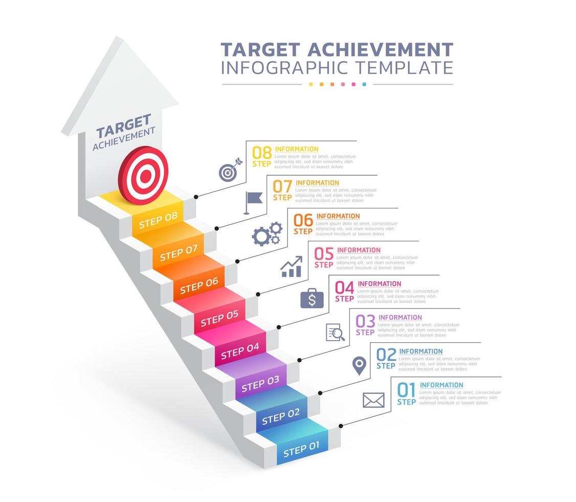 target achievement staircase infographic steps template background vector