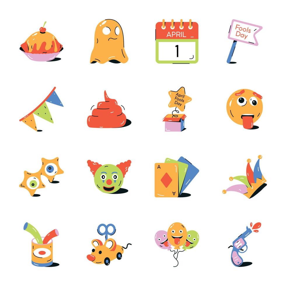 Modern Bundle of Fools Day Flat Icons vector