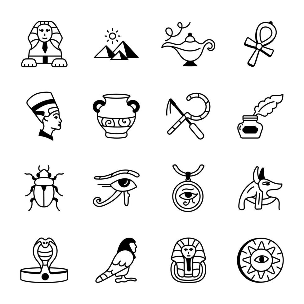 Set of 16 Sketchy Historical Egypt Icons vector