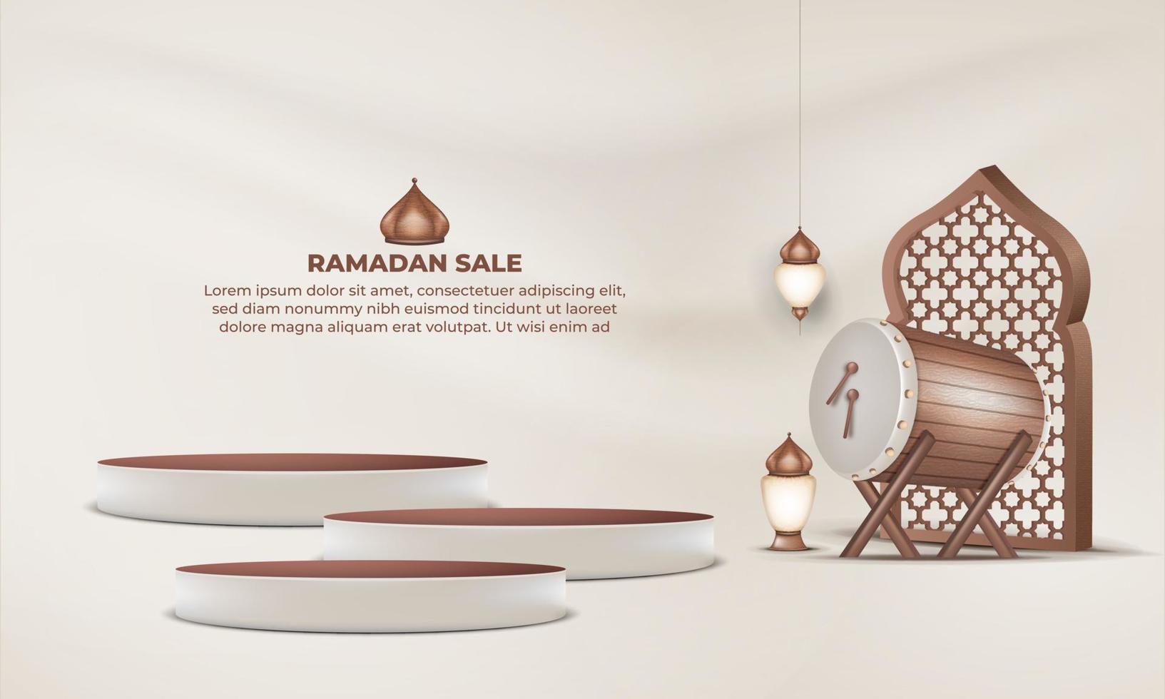 ramadan sale with frame mosque, islamic drum and podium. vector