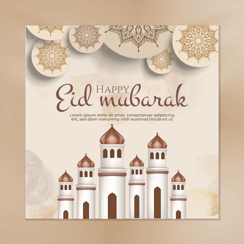 realista Ramadán saludo tarjeta con mezquita y mandala para bandera, saludo tarjeta vector