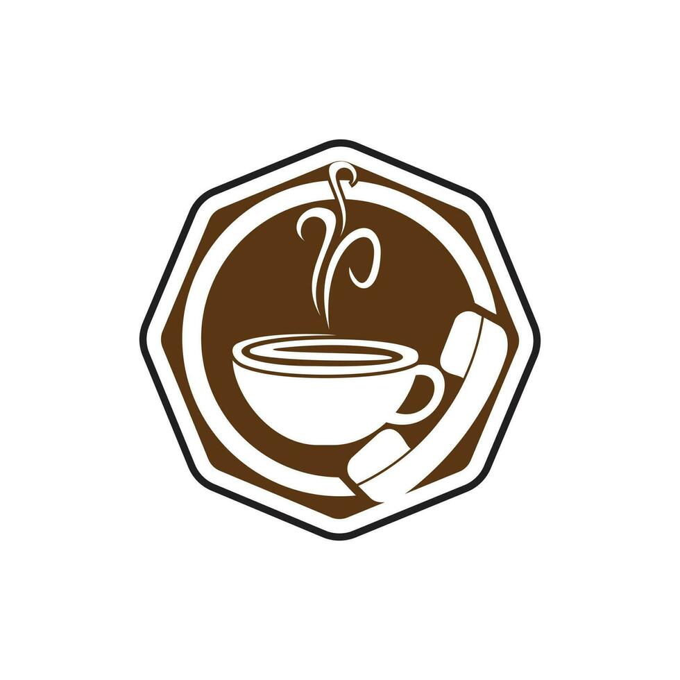 diseño de logotipo de vector de llamada de café. icono de auricular y taza.