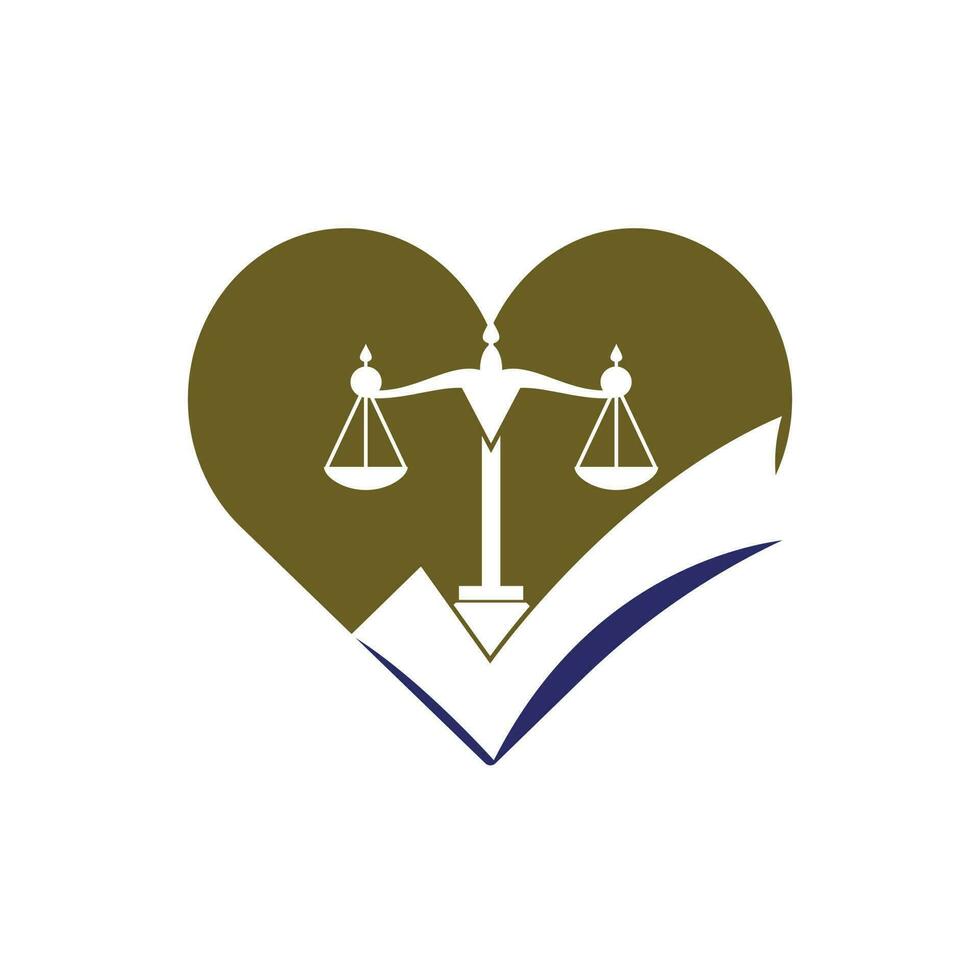 Law firm vector logo design. Law scale and check sign with heart icon vector design.