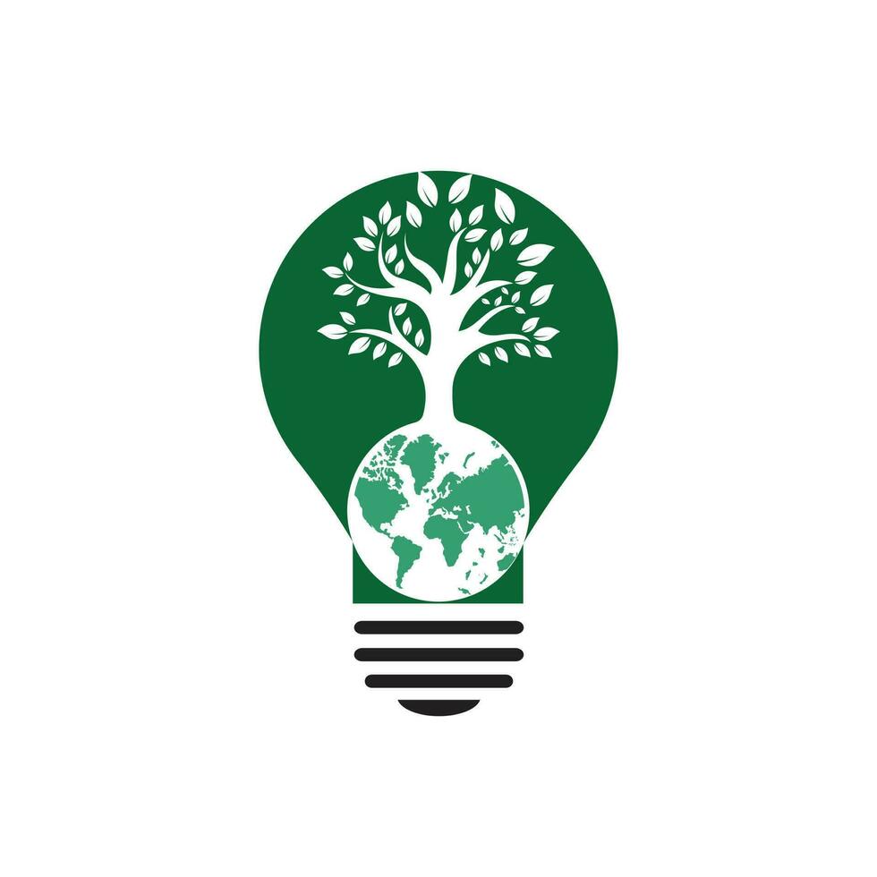 Globe tree with lightbulb vector logo design template. Planet and eco symbol or icon.