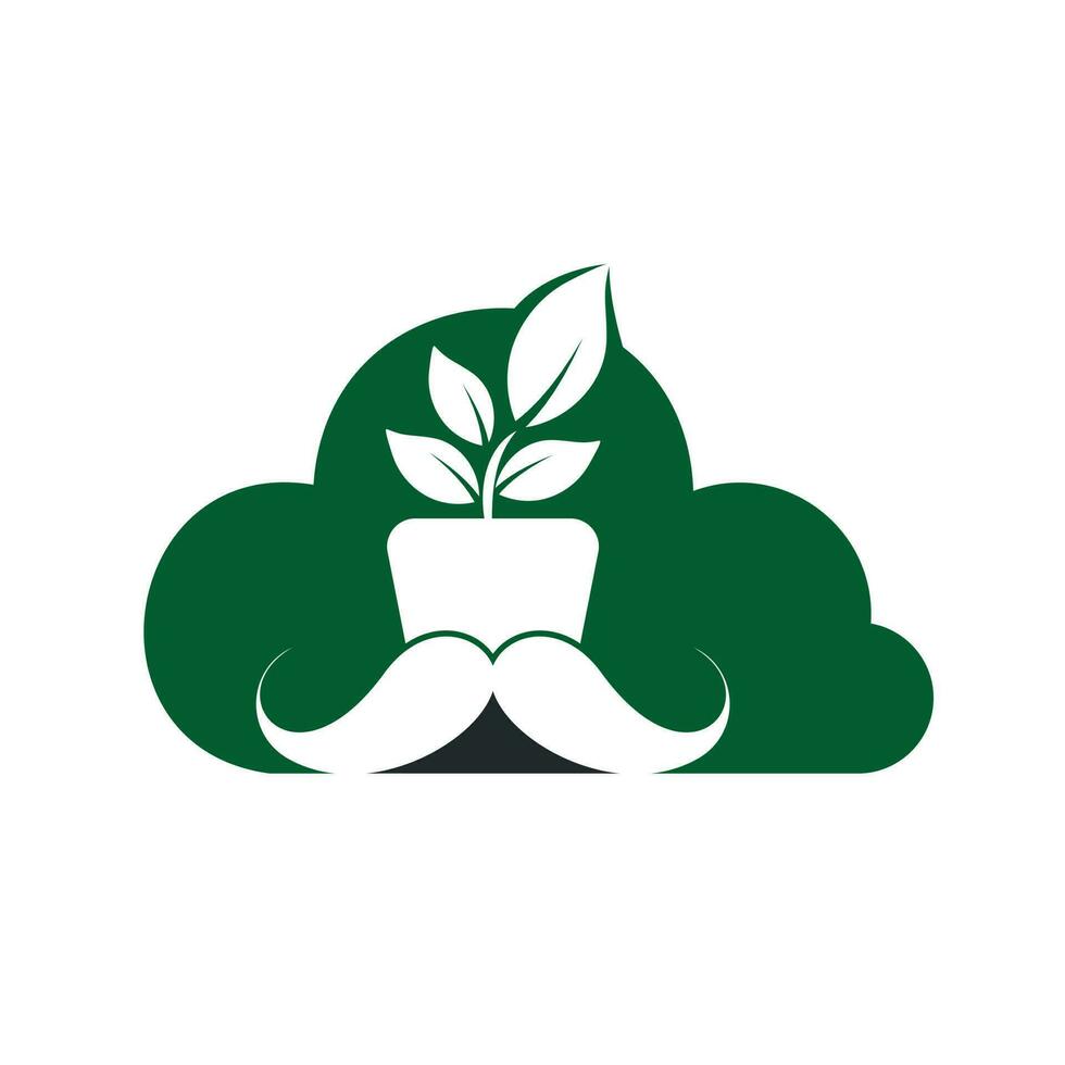 flor maceta con Bigote icono logo diseño. vector