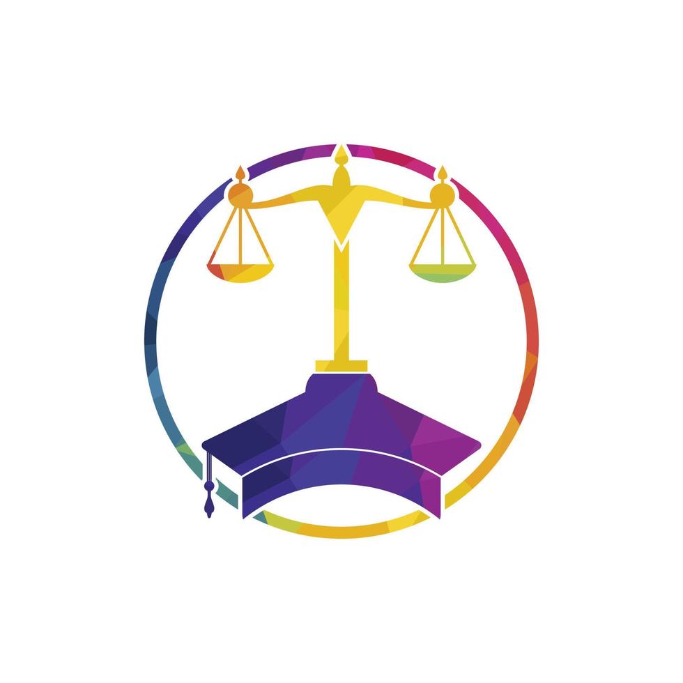 escala de ley con diseño de logotipo de icono de gorra de graduación. concepto de logotipo vectorial de educación legal. vector