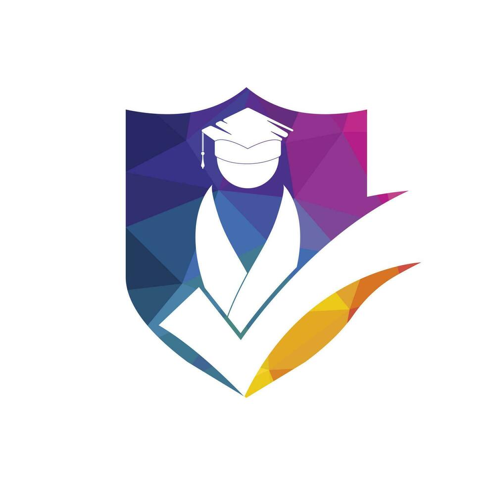 Student and check mark icon and logo design. Educational and institutional vector logo design template.