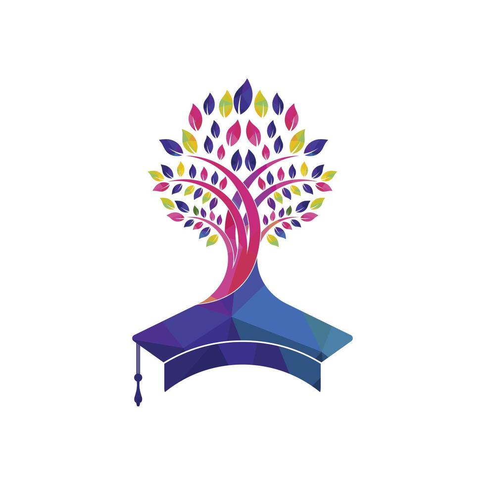 diseño creativo y moderno del logo de la educación de la naturaleza. gorro de graduación y logotipo del icono del árbol. vector