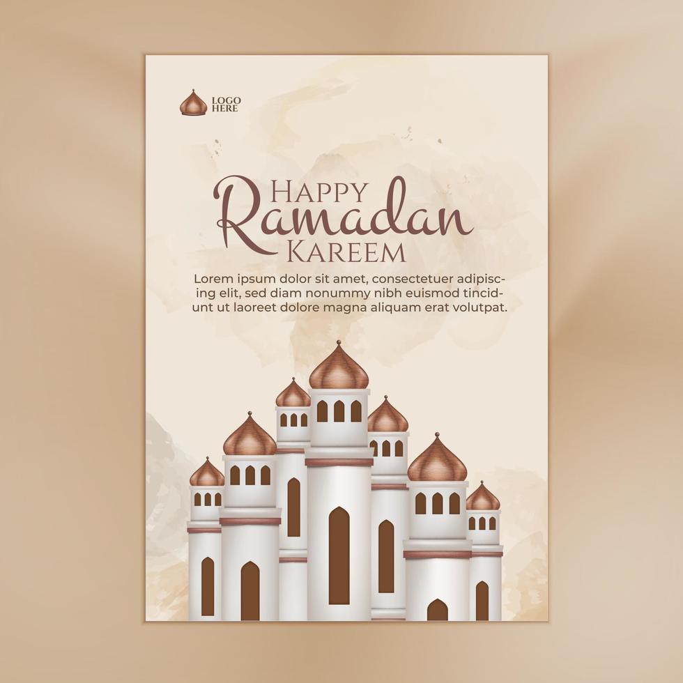 Realistic ramadan poster with mosque, for banner, greeting card vector