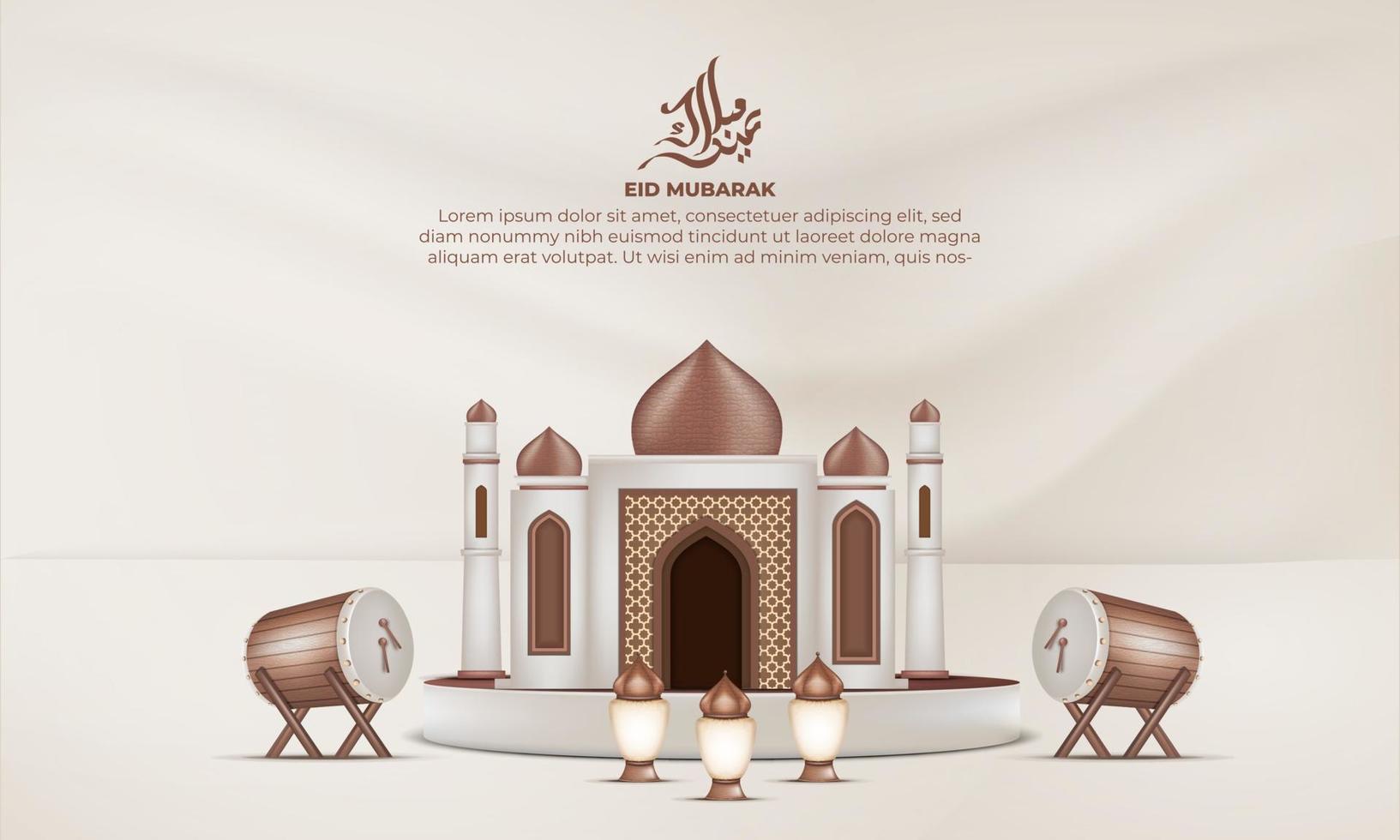 Realistic ramadan background with ,lantern, mosque, islamic drum for banner, greeting card vector