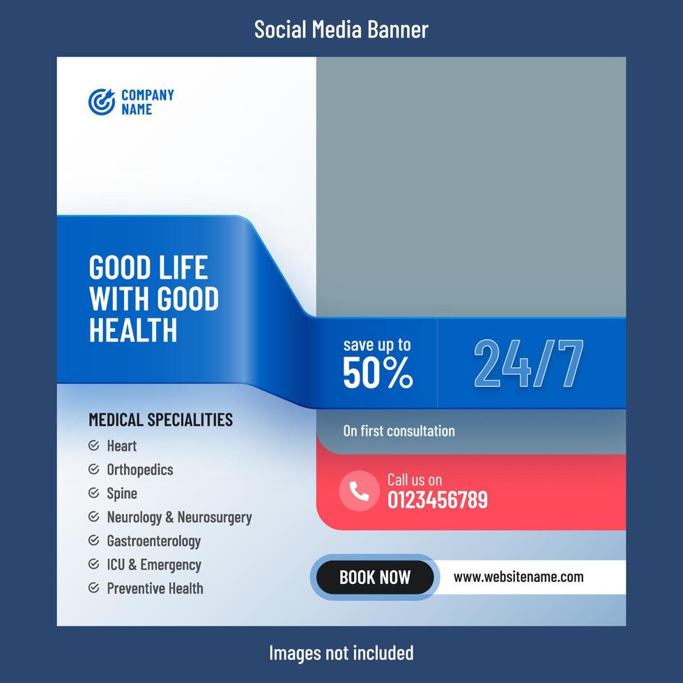 Medical or healthcare services social media post design template vector