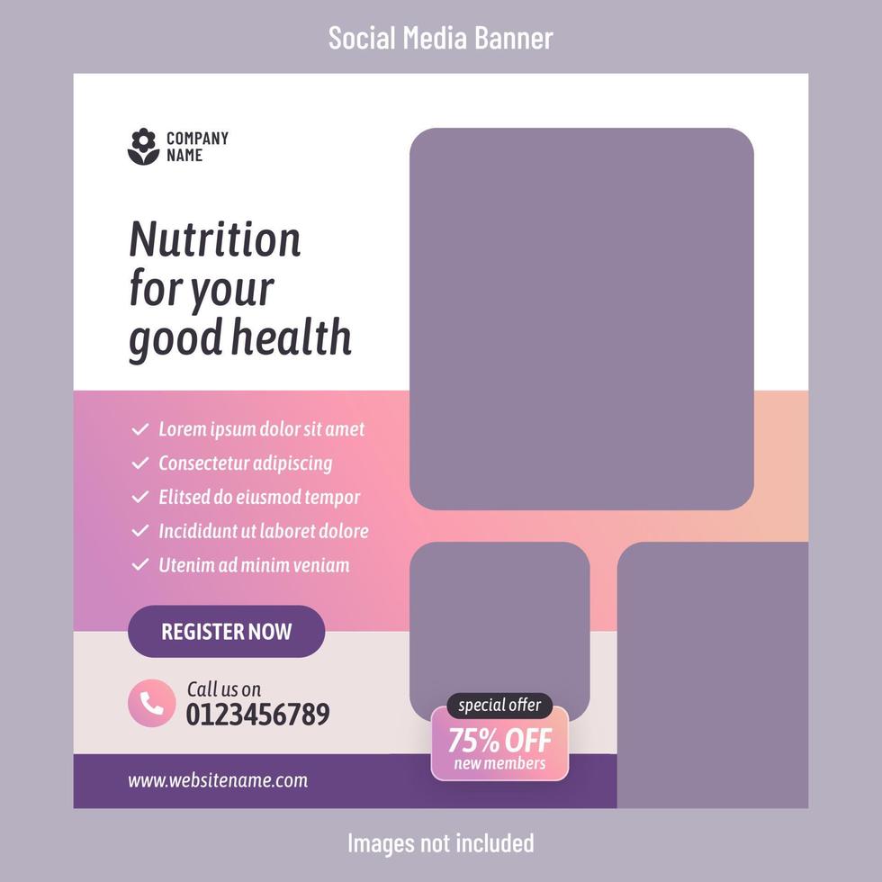 nutrición y aptitud o sano vida y comida social medios de comunicación enviar diseño modelo vector