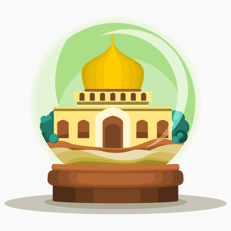 Editable Front View Mosque Inside Glass Ball Vector Illustration for Islamic Holy Moment Design Concept