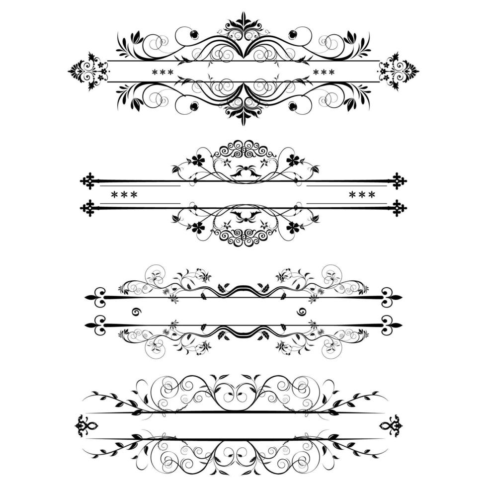 Vintage ornate seamless border vector set concept pattern in traditional style. curls and spirals ornament isolated on black background