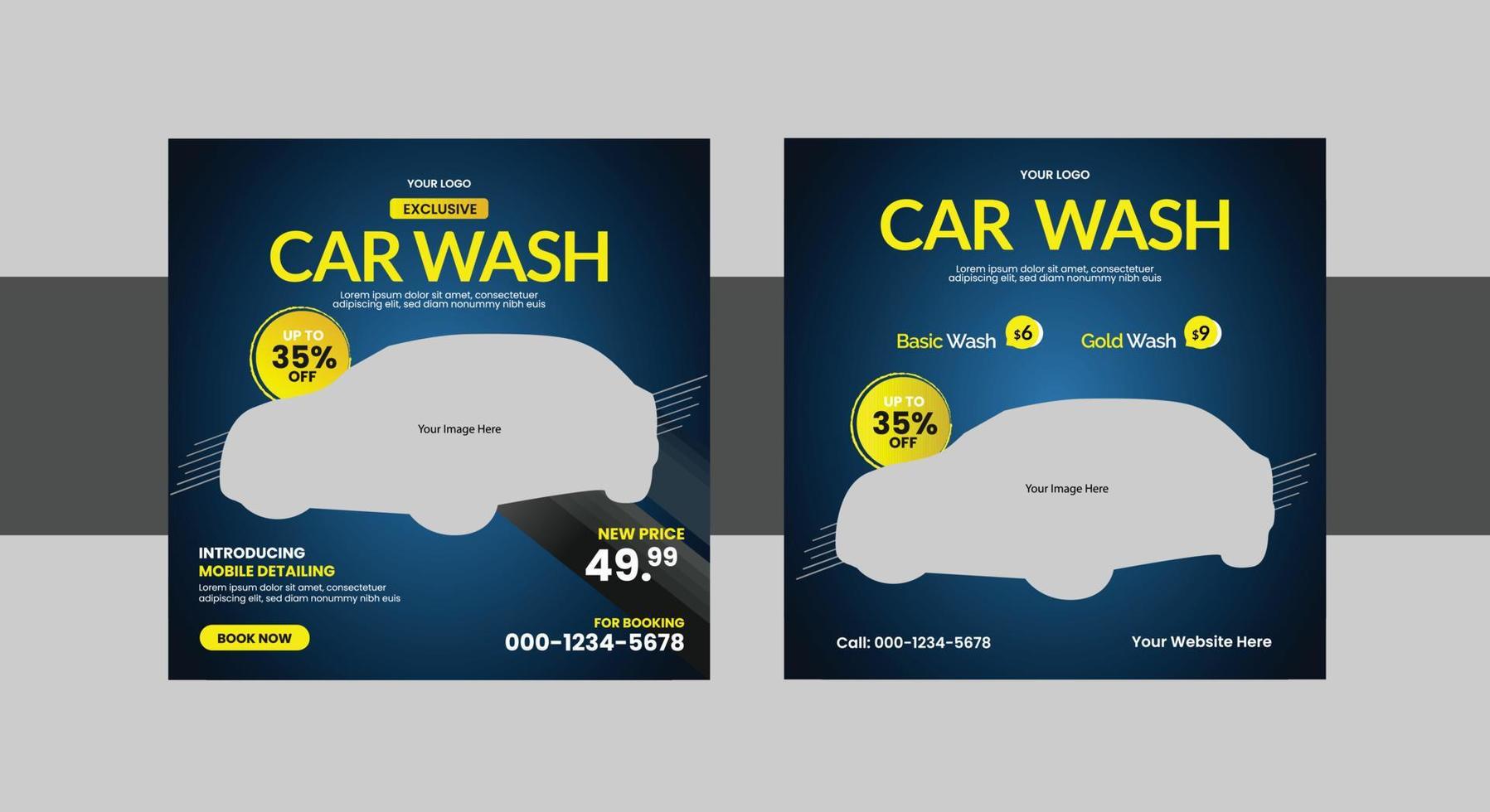 Car Wash Social Media Banner Post Template. Square size . Fully Editable. vector