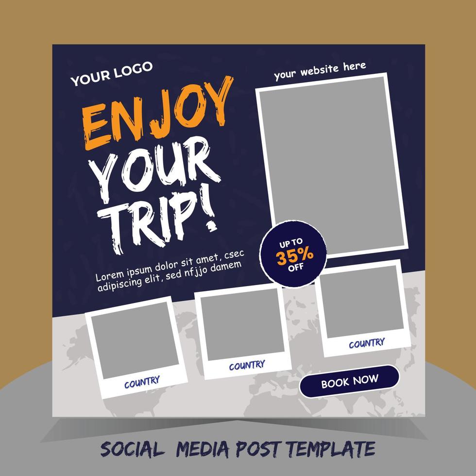 Travel or Vacation or Trip Social Media Post Template. Easy to Use. Fully Editable. vector