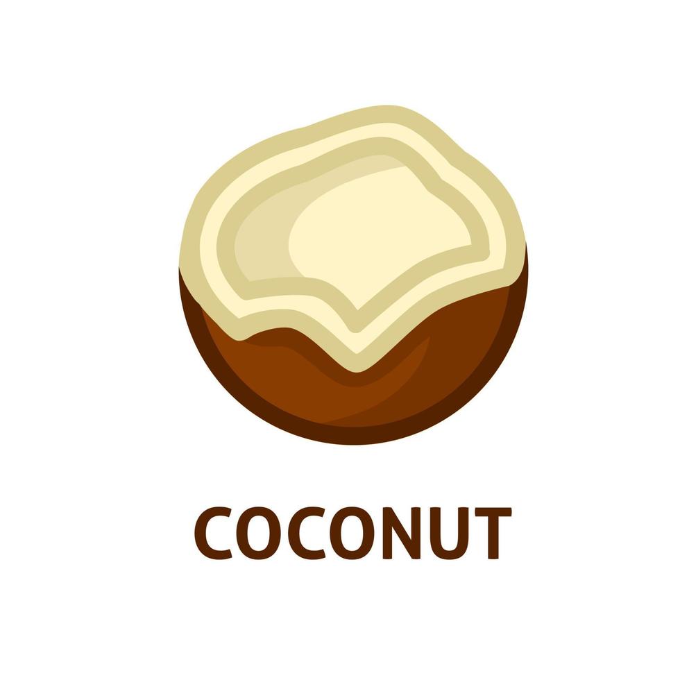 Healthy tropical food. Exotic nut. Coconut icon. Summer illustration about coco milk vector