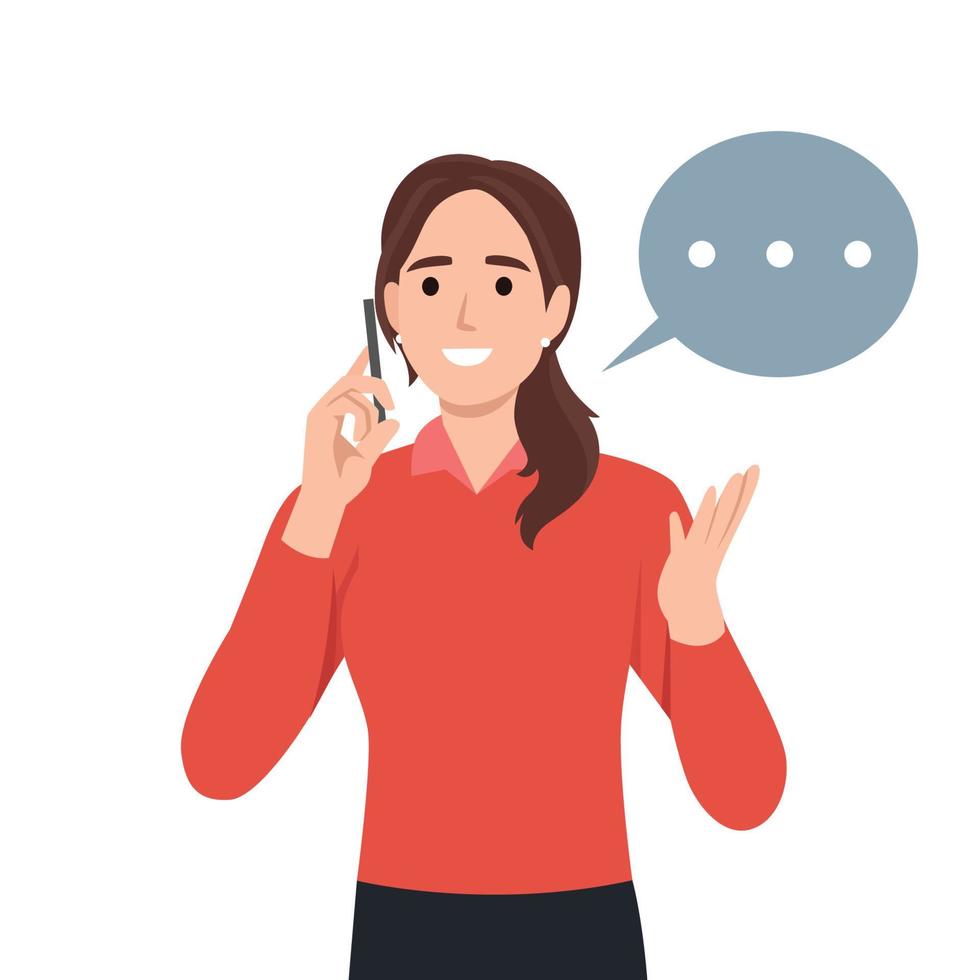 Young woman Jane talking phone, calling by telephone. Communication and conversation with smartphone concept vector