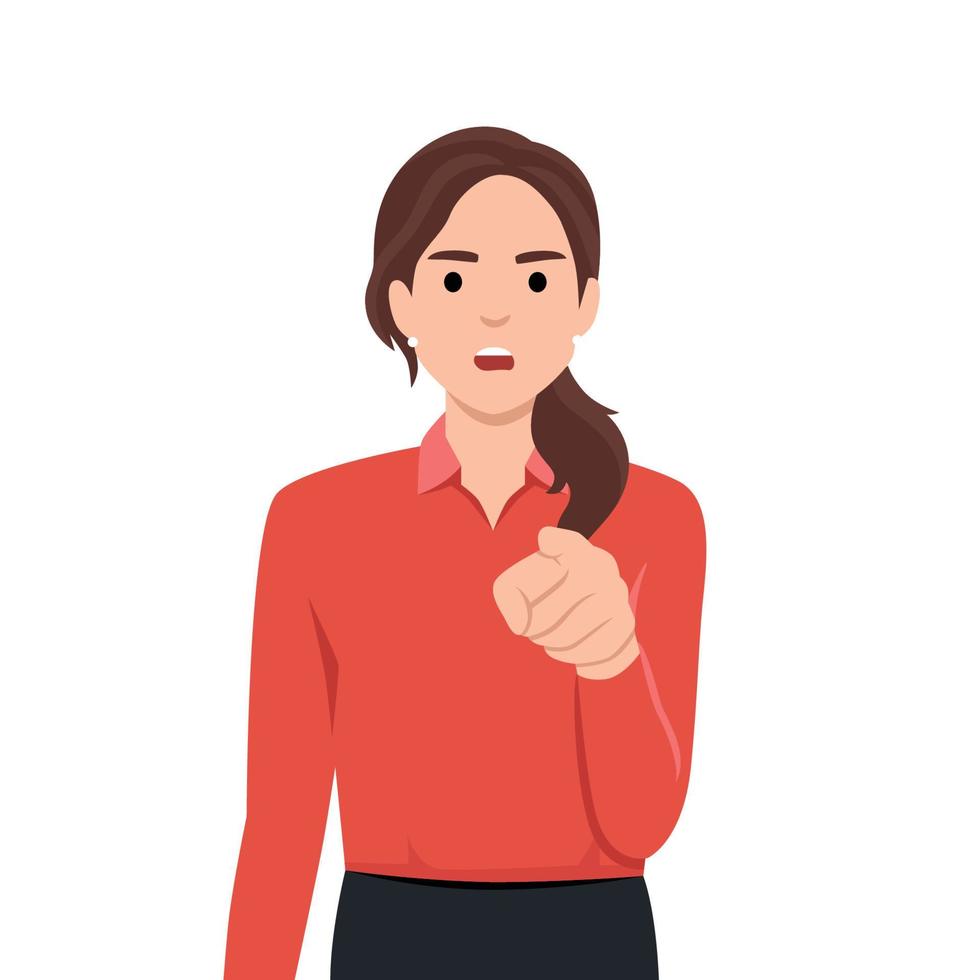 Furious businesswoman feel emotional screaming and scolding. woman point with finger shout and lecture vector