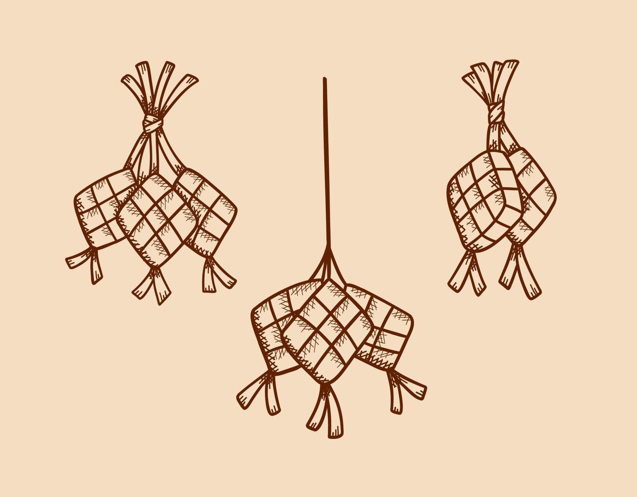 traditional ketupat hand drawing sketch style illustration graphic element set vector