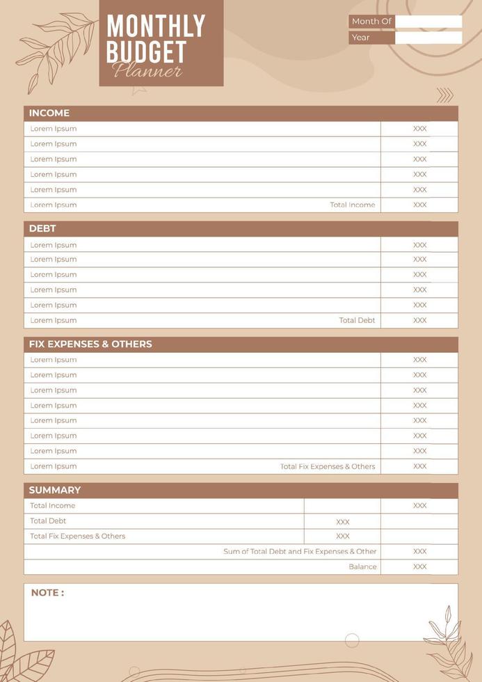 Hand Drawn Vector Budget Planner Template