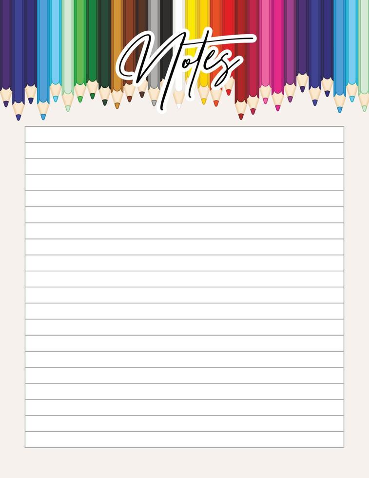 Notepad printable page decorated with colored pencils vector