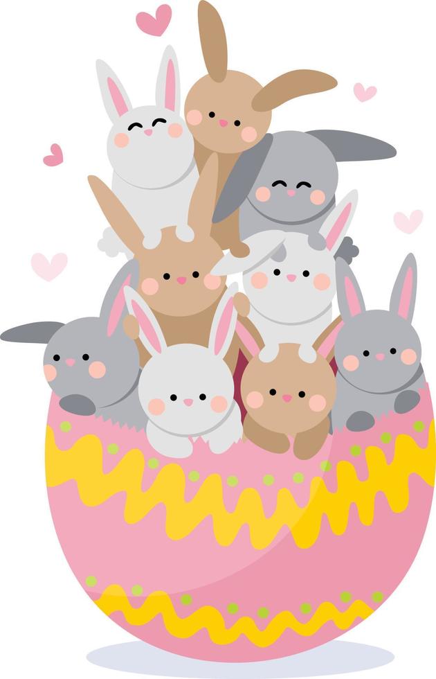 Half easter egg filled with pile of rabbits vector