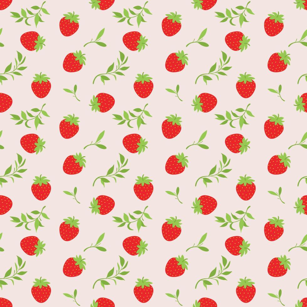 Seamless background pattern with fresh red strawberries and green leaves vector
