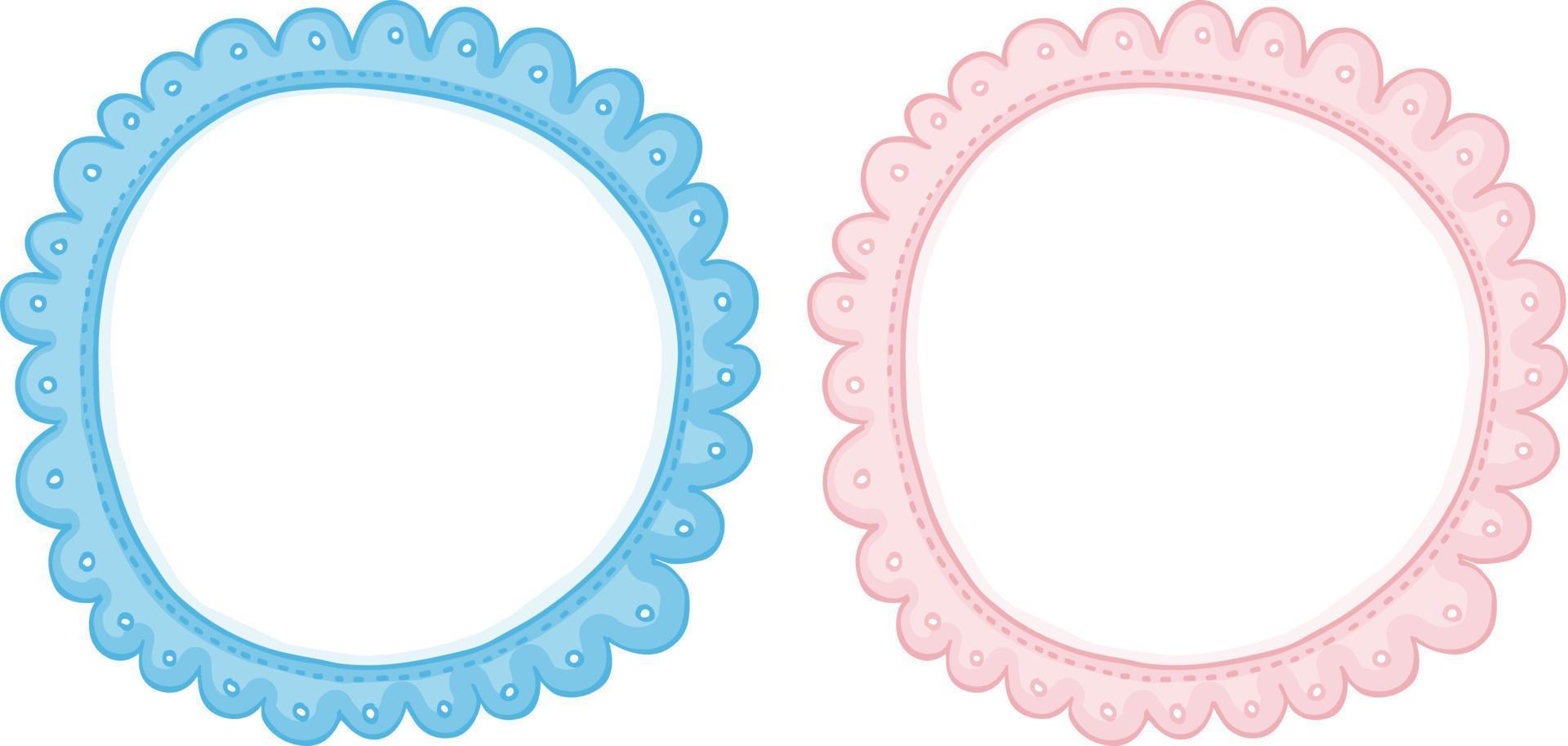 Blue and pink baby blank round label vector