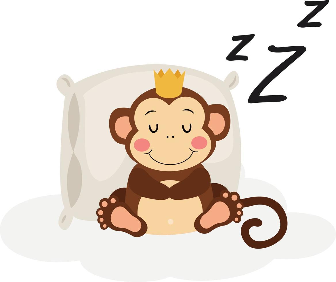 adorable mono con un corona en su cabeza dormido vector