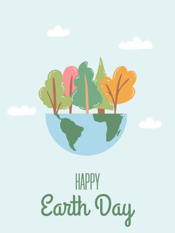Happy Earth Day. Concept of caring for nature, environmental problems and environmental protection. Vector illustration of planet with trees for International Mother Earth Day