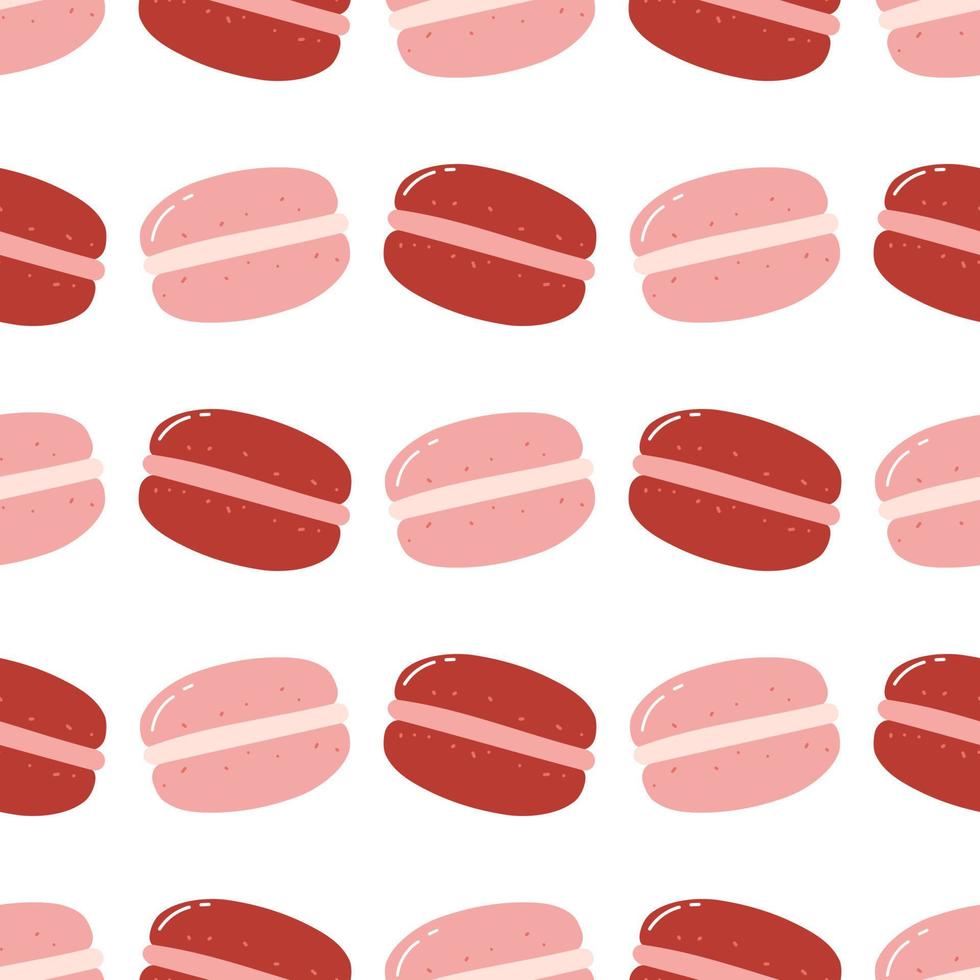 Seamless pattern with macaroon cookies. Flat vector background of sweet dessert, pastry food