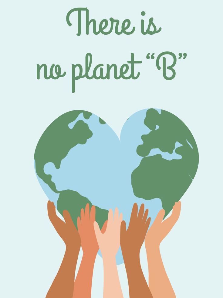 Earth Day concept. People of different ethnicities hold the Earth. Vector illustration on the theme of saving the planet for social poster, banner, card