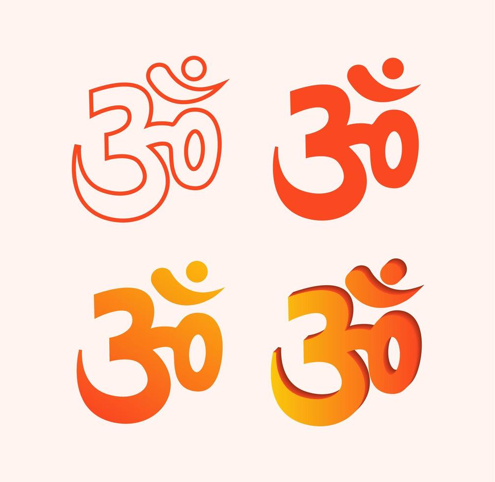 Om Hindu Spiritual Symbol Vector Illustration Set