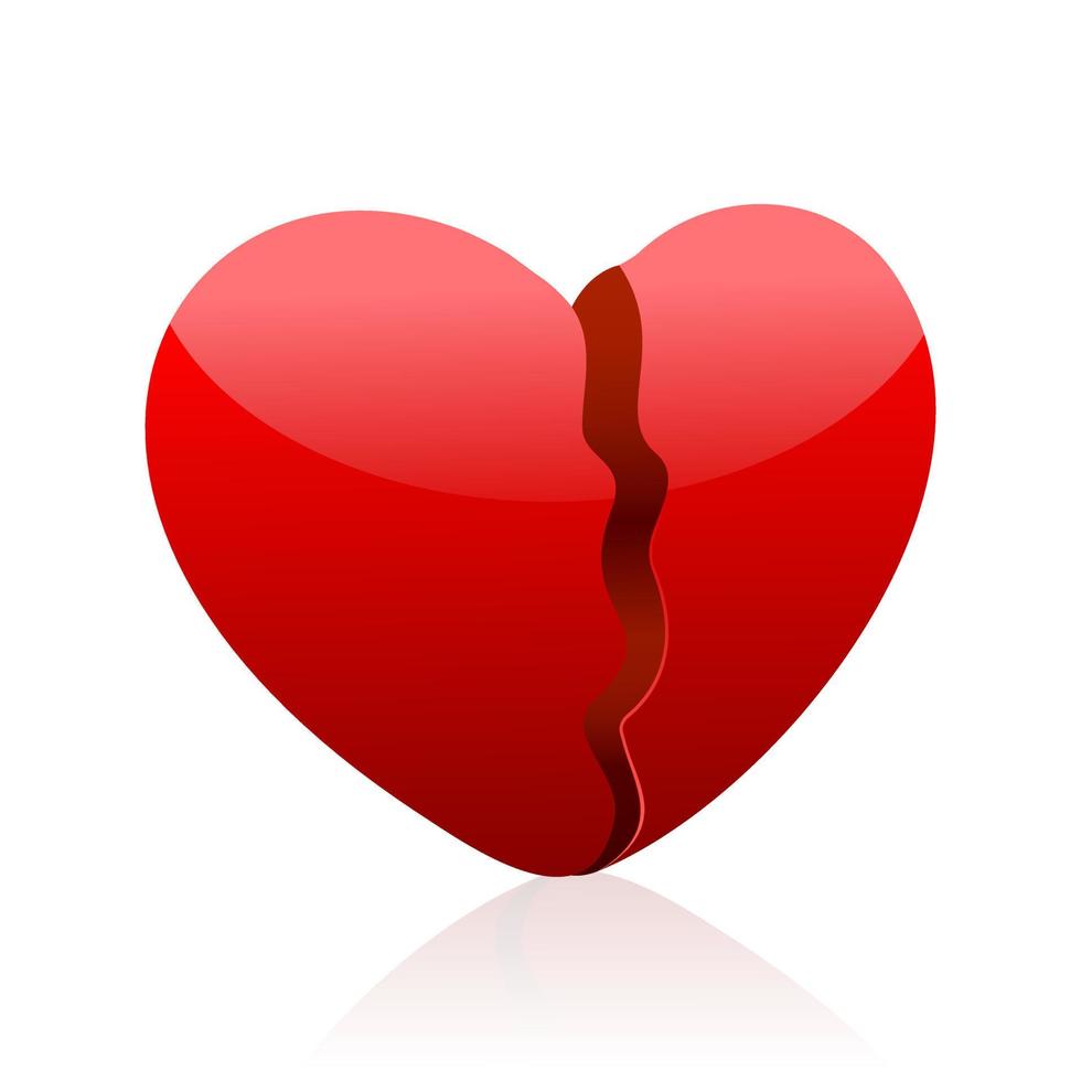 3D Red Heart Break Vector Illustration